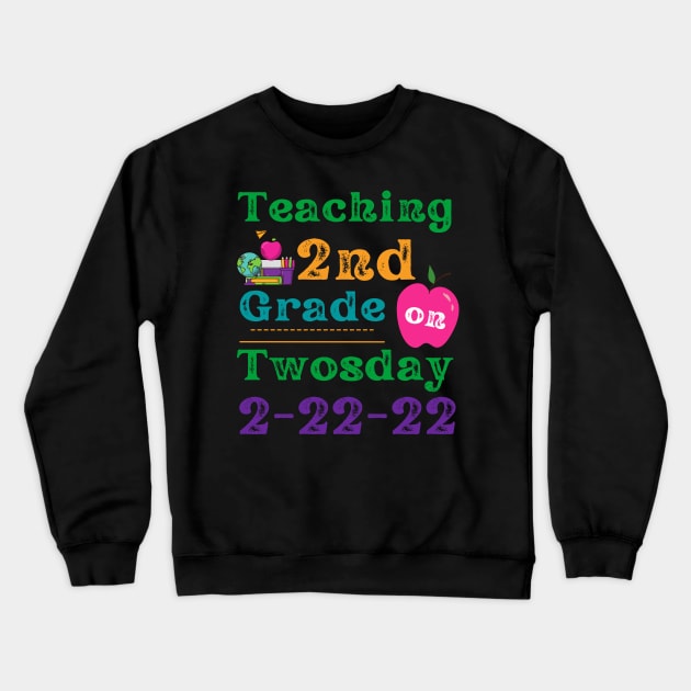 Teaching 2nd Grade on Twosday Crewneck Sweatshirt by MalibuSun